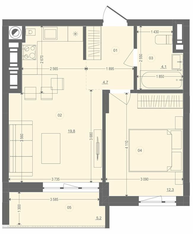 1-кімнатна 42.45 м² в ЖК Етно Дім від 16 500 грн/м², с. Горішній