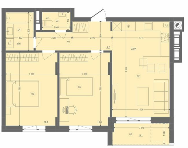 2-комнатная 69.08 м² в ЖК Этно Дом от 18 000 грн/м², с. Горишний