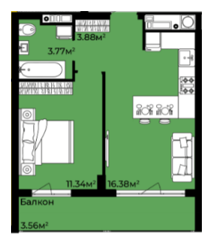 1-кімнатна 38.93 м² в ЖК Континент від 22 500 грн/м², с. Сокільники