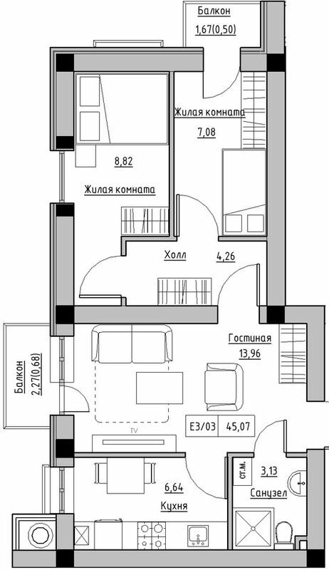 2-кімнатна 45.07 м² в ЖК KEKS від 20 200 грн/м², смт Авангард