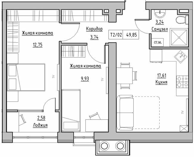 2-кімнатна 49.85 м² в ЖК KEKS від 20 200 грн/м², смт Авангард