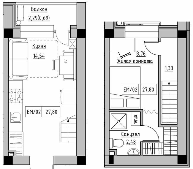 Дворівнева 27.8 м² в ЖК KEKS від 21 950 грн/м², смт Авангард