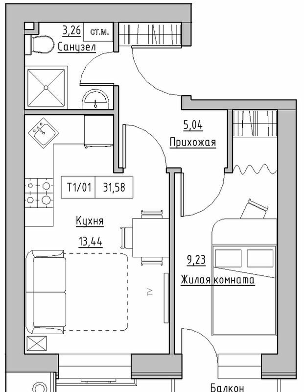 1-комнатная 31.58 м² в ЖК KEKS от 14 750 грн/м², пгт Авангард