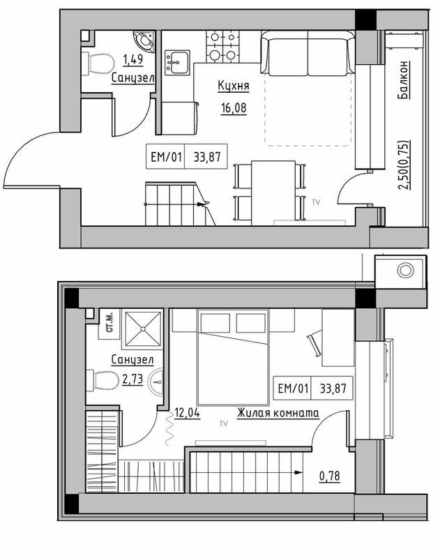 Двухуровневая 33.87 м² в ЖК KEKS от 14 750 грн/м², пгт Авангард