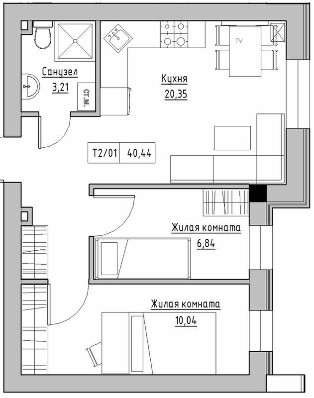 2-кімнатна 40.44 м² в ЖК KEKS від 19 900 грн/м², смт Авангард