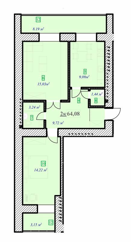 2-комнатная 64.08 м² в ЖК Ювілейний от 12 700 грн/м², Ивано-Франковск