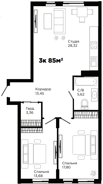 3-комнатная 85 м² в ЖК Chocolate от 27 000 грн/м², Ивано-Франковск