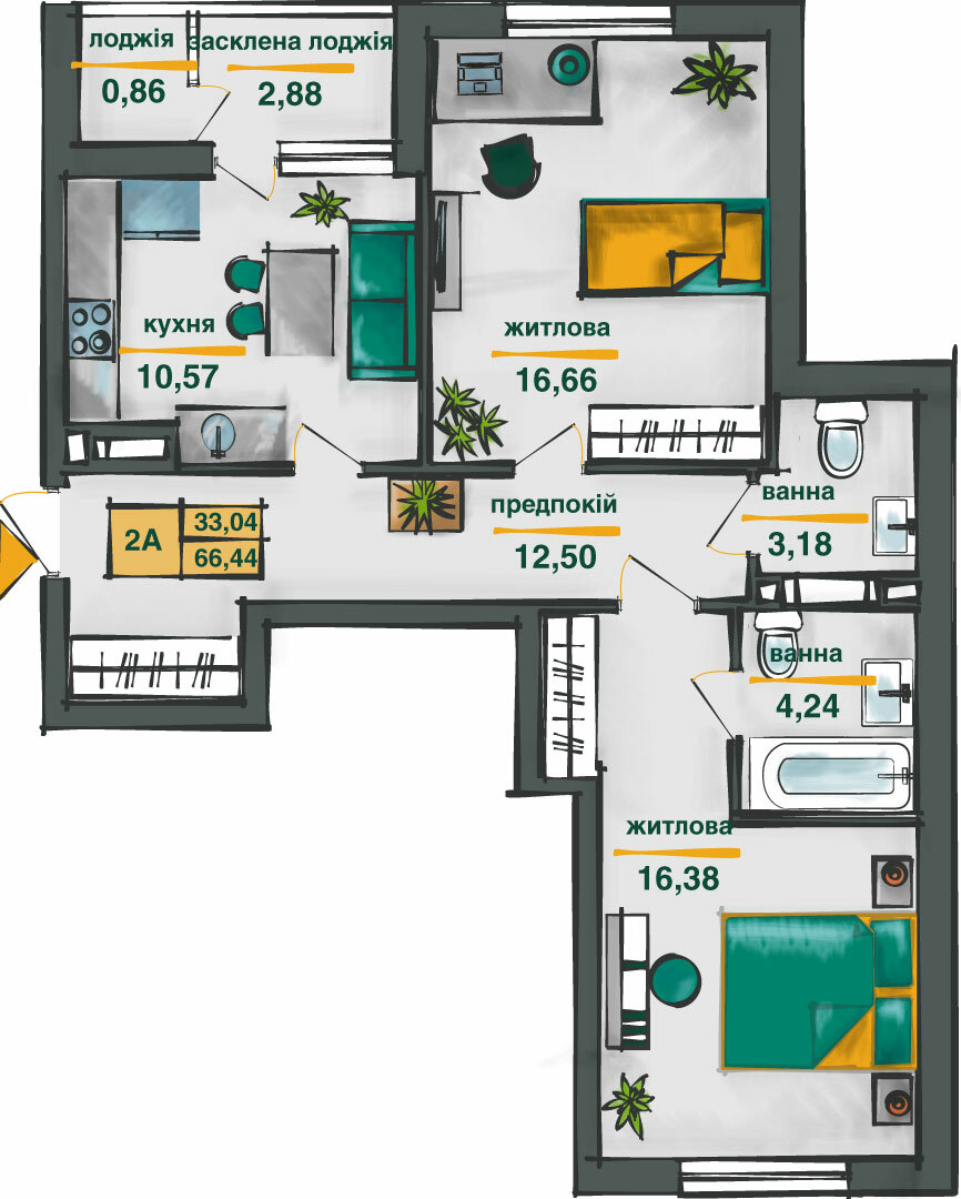 2-комнатная 66.44 м² в ЖК Сырецкие сады от 28 775 грн/м², Киев