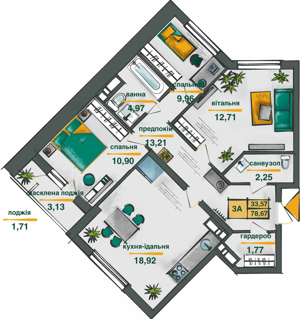 3-кімнатна 78.67 м² в ЖК Сирецькі сади від 31 609 грн/м², Київ