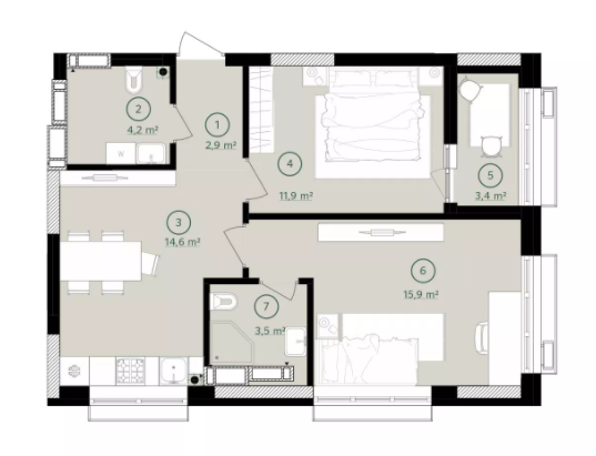 2-комнатная 56.6 м² в ЖК Дом на Вавиловых от 34 500 грн/м², Киев