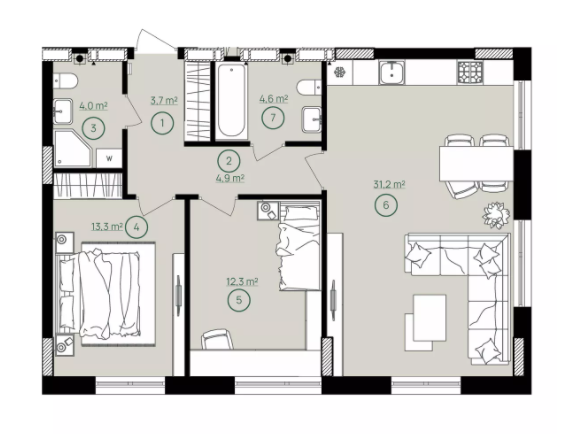 2-кімнатна 74 м² в ЖК Будинок на Вавілових від 34 500 грн/м², Київ