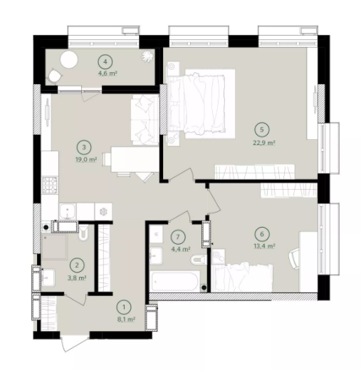 2-комнатная 76.2 м² в ЖК Дом на Вавиловых от 34 500 грн/м², Киев