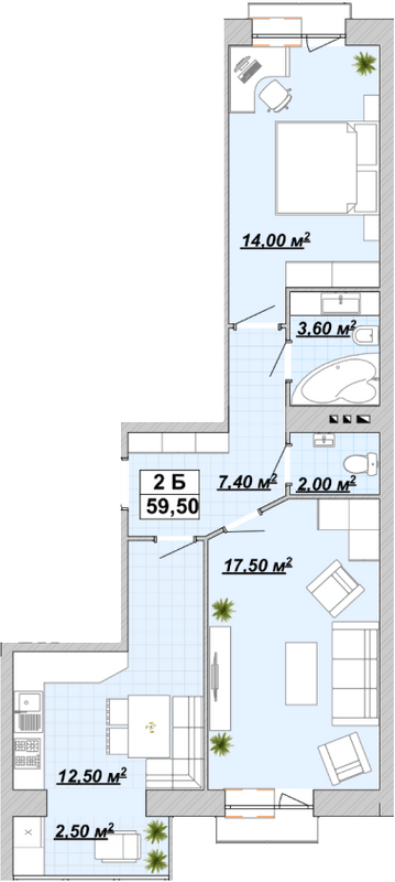 2-комнатная 59.5 м² в ЖР Княгинин от 13 500 грн/м², Ивано-Франковск