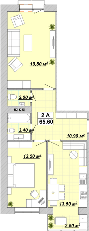 2-комнатная 65.6 м² в ЖР Княгинин от 14 000 грн/м², Ивано-Франковск