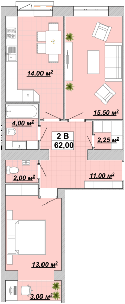 2-комнатная 62 м² в ЖР Княгинин от 13 500 грн/м², Ивано-Франковск