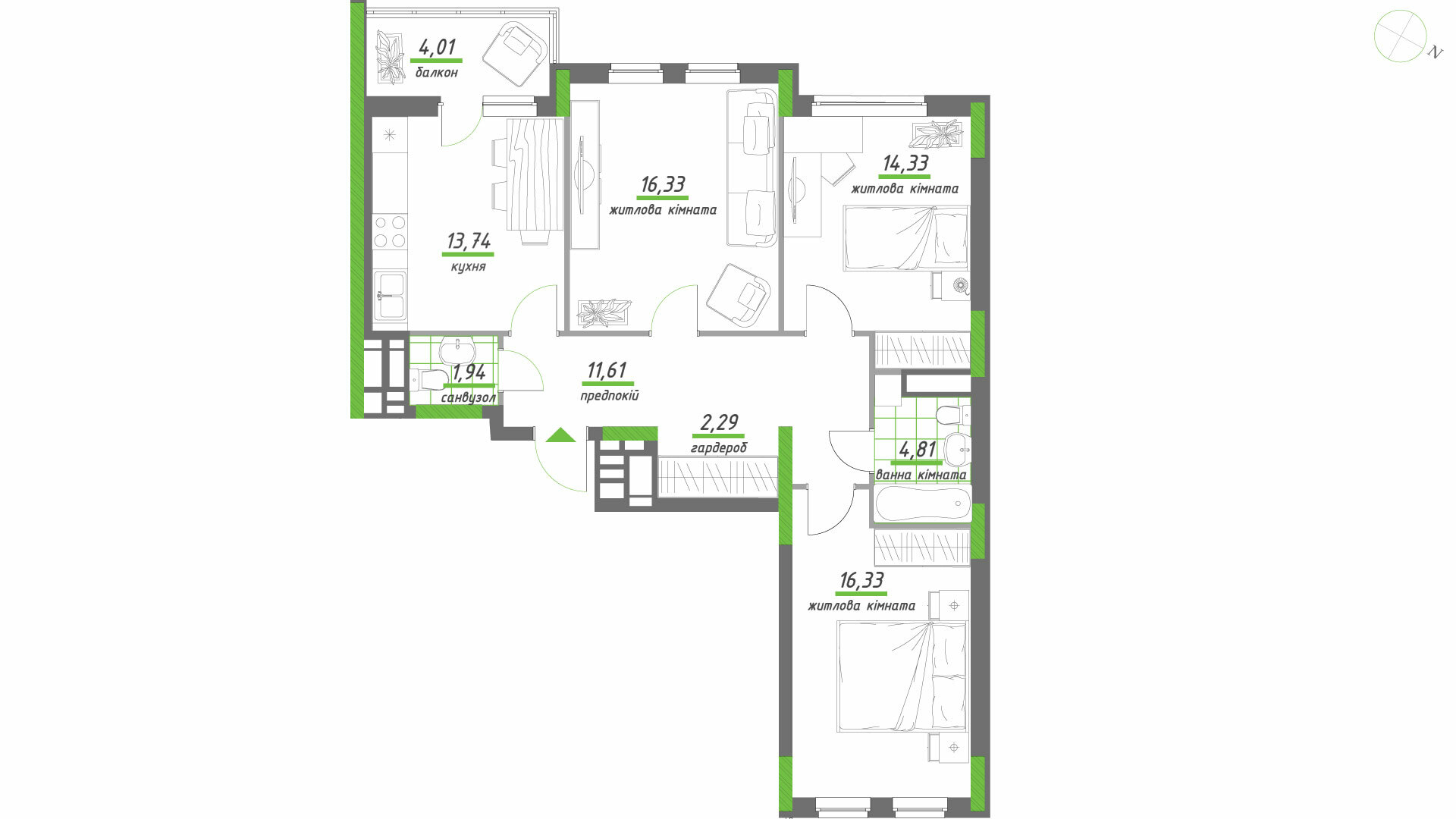 3-комнатная 84.32 м² в ЖК Нивки-Парк от 40 560 грн/м², Киев