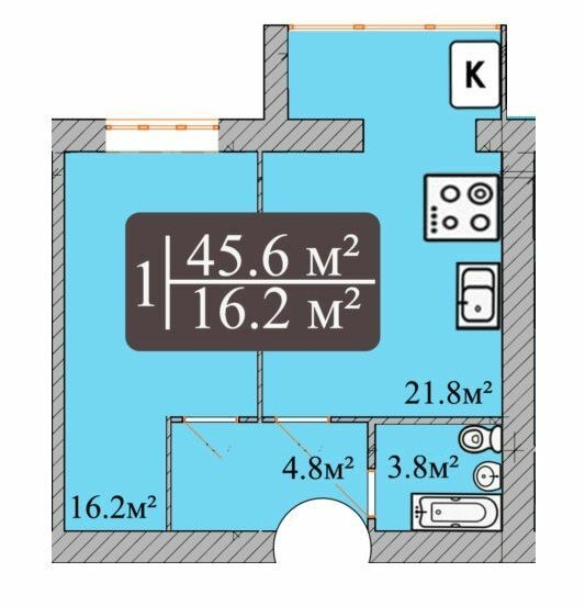 1-комнатная 45.6 м² в ЖК Dream Park от 15 000 грн/м², Хмельницкий