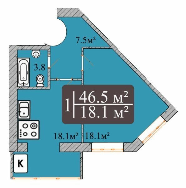 1-комнатная 46.5 м² в ЖК Dream Park от 15 000 грн/м², Хмельницкий