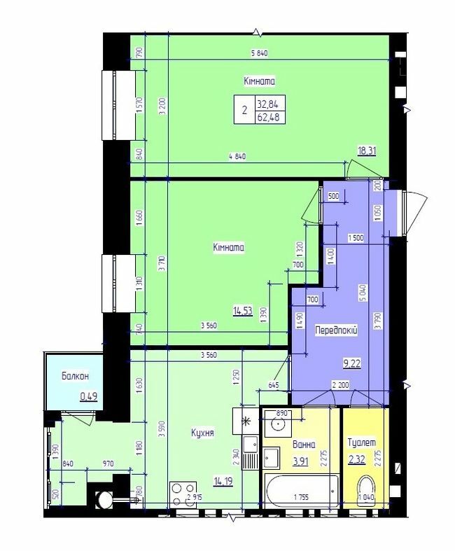 2-комнатная 62.48 м² в ЖК Парковый Лайф от 14 500 грн/м², г. Волочиск