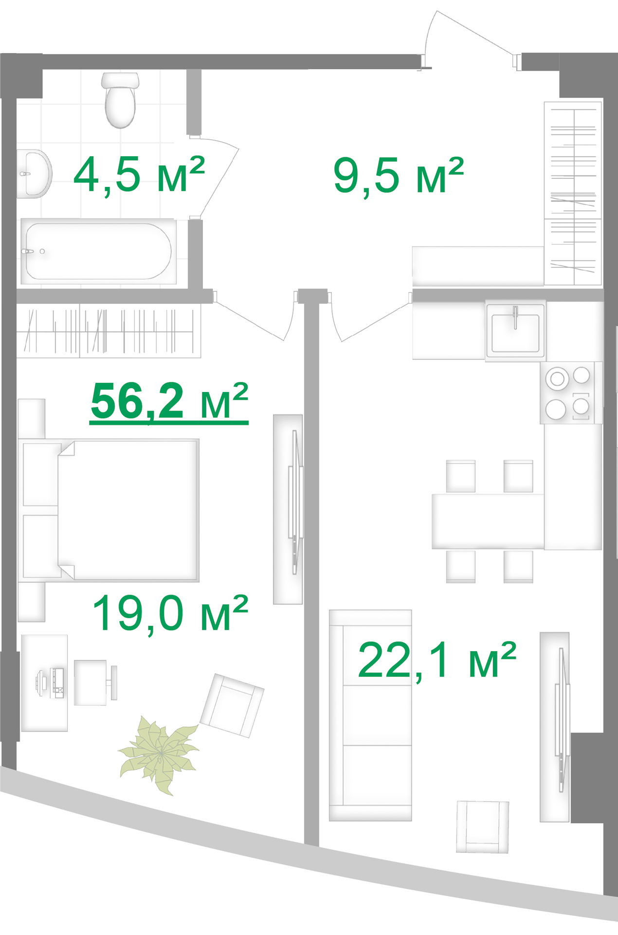 1-кімнатна 56.2 м² в БФК Intergal City від 64 802 грн/м², Київ