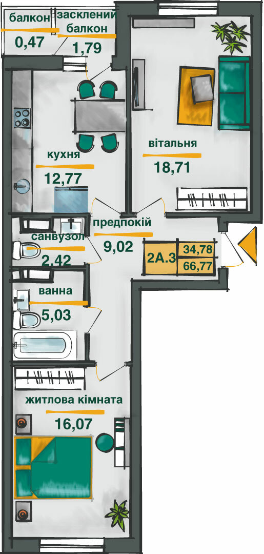 2-кімнатна 66 м² в ЖК Сирецькі сади від 37 110 грн/м², Київ