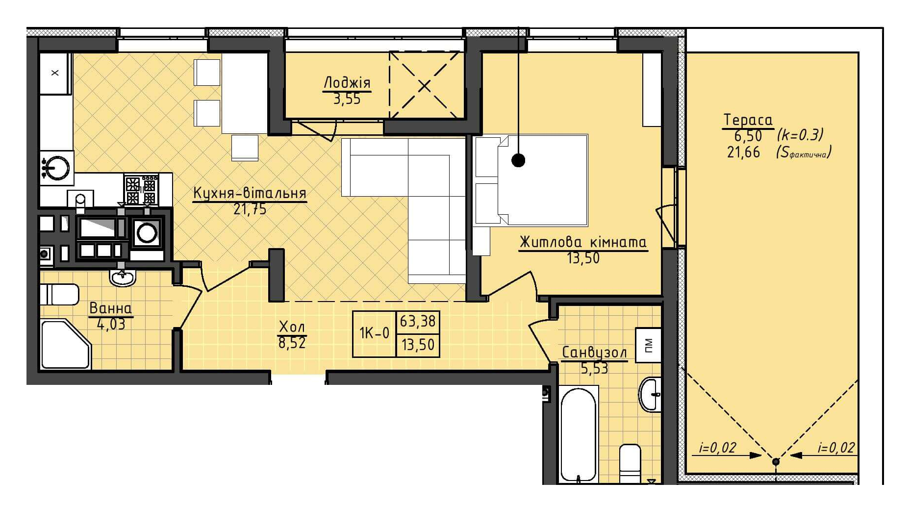 1-кімнатна 63.38 м² в ЖК Deluxe-2 від забудовника, Львів