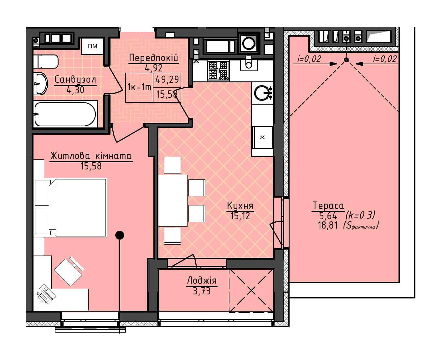 1-комнатная 49.29 м² в ЖК Deluxe-2 от застройщика, Львов