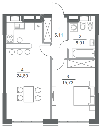 1-кімнатна 51.5 м² в ЖК Greenville Park від 52 250 грн/м², Київ