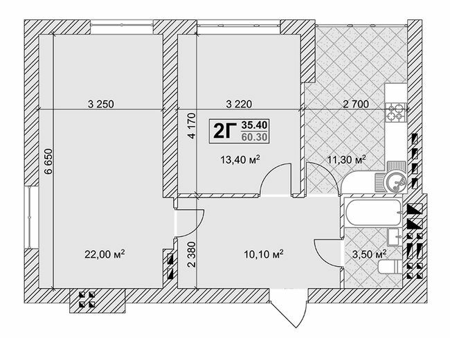 2-кімнатна 60.3 м² в КБ Марсель від забудовника, Київ