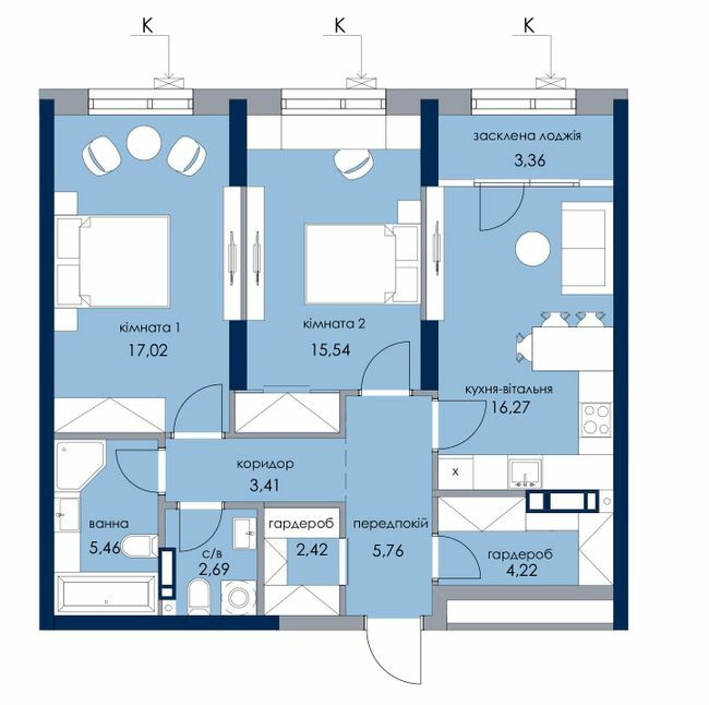 2-комнатная 76.15 м² в ЖК Новый Автограф от 34 950 грн/м², Киев