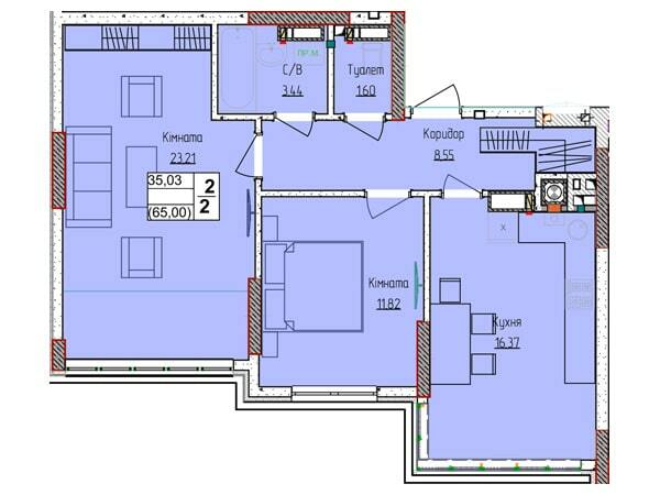 2-комнатная 64.99 м² в ЖК Пионерский квартал 2 от 21 800 грн/м², пгт Чабаны