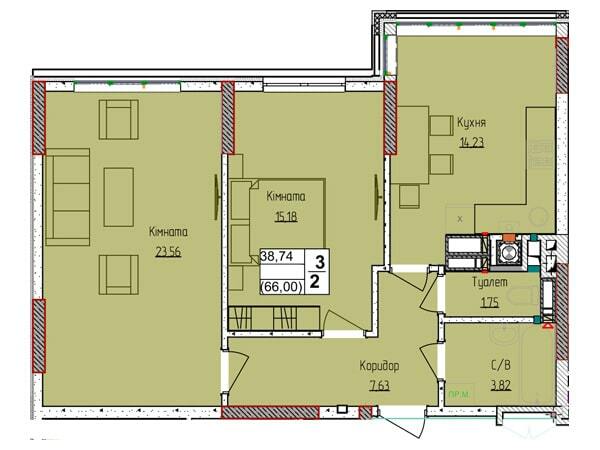 2-комнатная 66.17 м² в ЖК Пионерский квартал 2 от 21 800 грн/м², пгт Чабаны