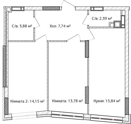 2-комнатная 57.78 м² в ЖК Синергия 3+ от 19 200 грн/м², г. Ирпень