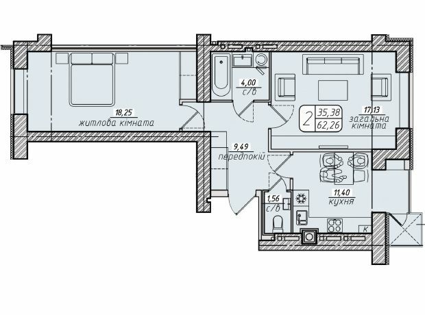 2-комнатная 62.54 м² в ЖК Западный от 21 000 грн/м², Винница