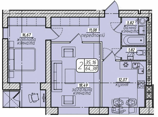 2-кімнатна 64.25 м² в ЖК Західний від 17 000 грн/м², Вінниця