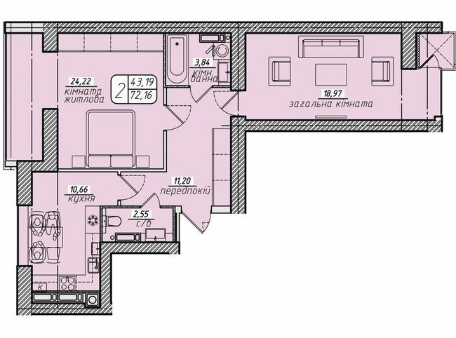 2-комнатная 73.46 м² в ЖК Западный от 22 000 грн/м², Винница