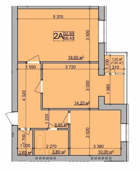 2-кімнатна 58.4 м² в ЖК Зоря від 22 000 грн/м², Вінниця