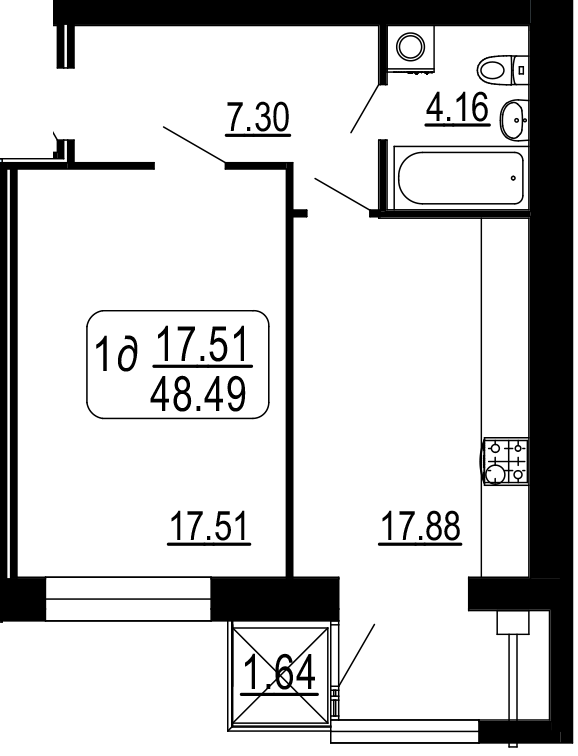 1-кімнатна 48.49 м² в ЖК Сімейний комфорт від 15 300 грн/м², Вінниця