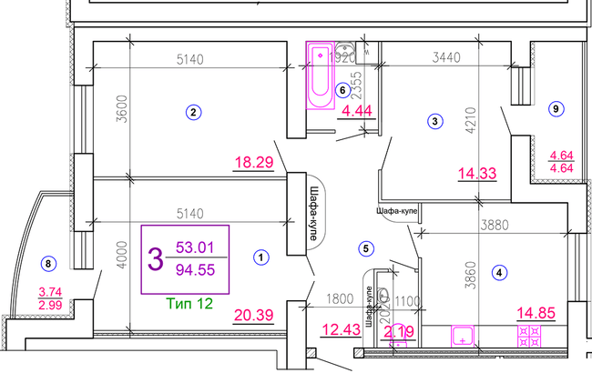 3-кімнатна 94.55 м² в ЖМ Поділля від 20 550 грн/м², Вінниця