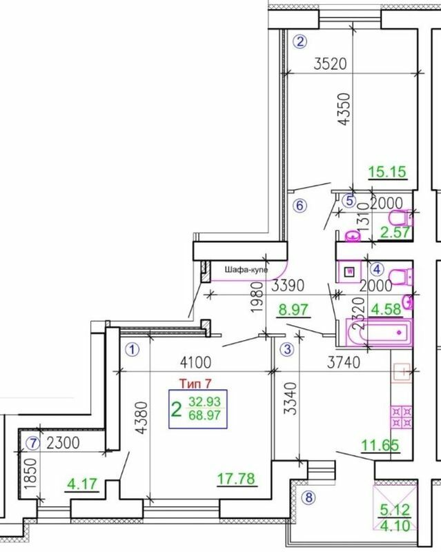 2-комнатная 68.97 м² в Мкрн Академический от 19 750 грн/м², Винница