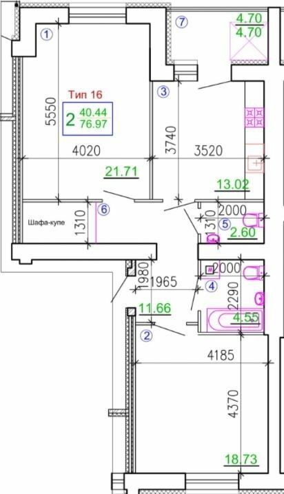 2-кімнатна 76.97 м² в Мкрн Академічний від 16 050 грн/м², Вінниця