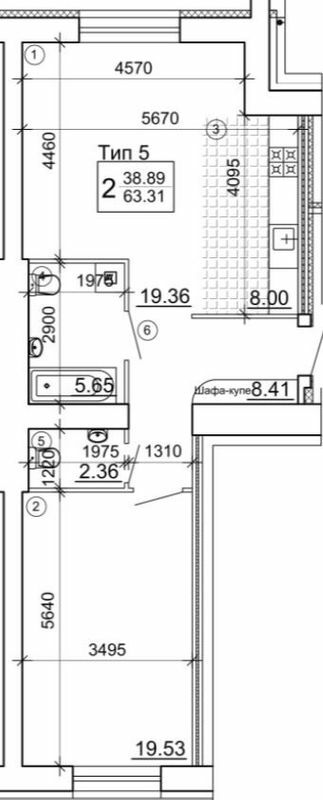 2-комнатная 63.31 м² в Мкрн Академический от 18 500 грн/м², Винница