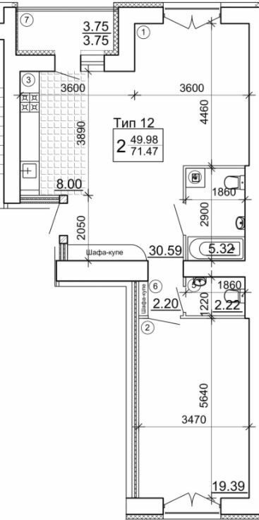 2-кімнатна 71.47 м² в Мкрн Академічний від 18 500 грн/м², Вінниця