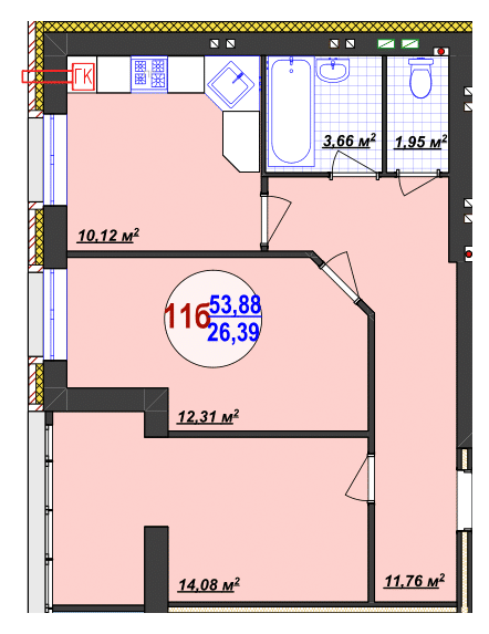 2-кімнатна 53.88 м² в ЖК Кемпінг Сіті від 16 200 грн/м², смт Стрижавка