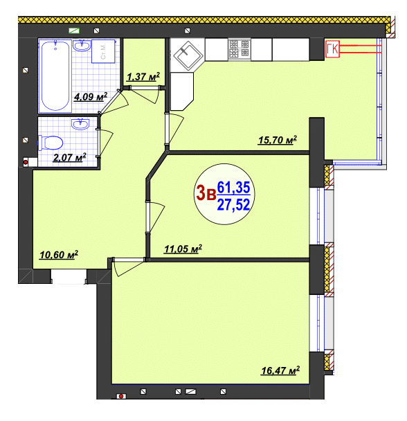 2-кімнатна 61.35 м² в ЖК Кемпінг Сіті від 16 200 грн/м², смт Стрижавка