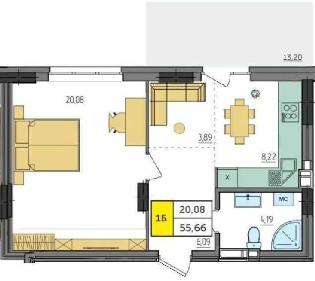1-комнатная 55.66 м² в ЖК Амстердам от 18 500 грн/м², с. Струмовка