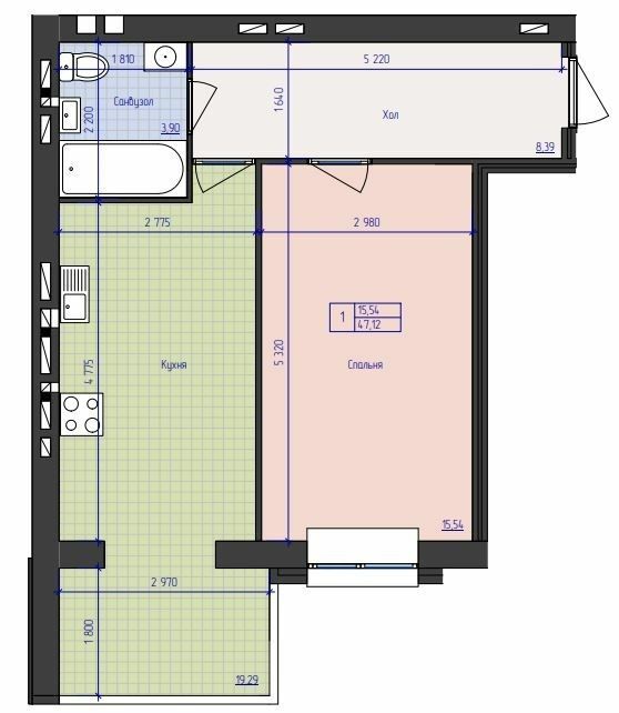 1-комнатная 47.12 м² в ЖК Премиум Парк от 19 000 грн/м², Житомир