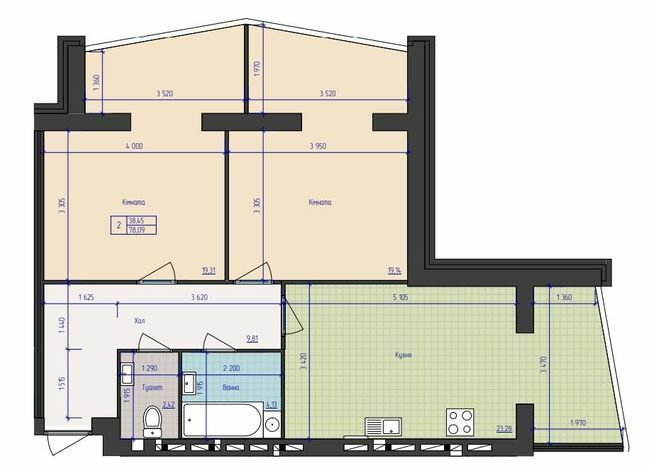 2-комнатная 78.09 м² в ЖК Премиум Парк от 20 500 грн/м², Житомир