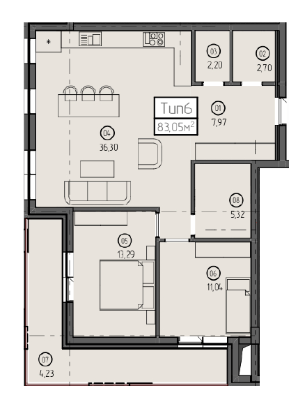 2-кімнатна 83.05 м² в ЖК Sky Towers від 48 158 грн/м², м. Тячів