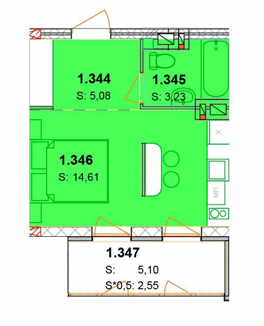 1-кімнатна 28.02 м² в ЖК Сонячний квартал від 57 850 грн/м², с. Голубине